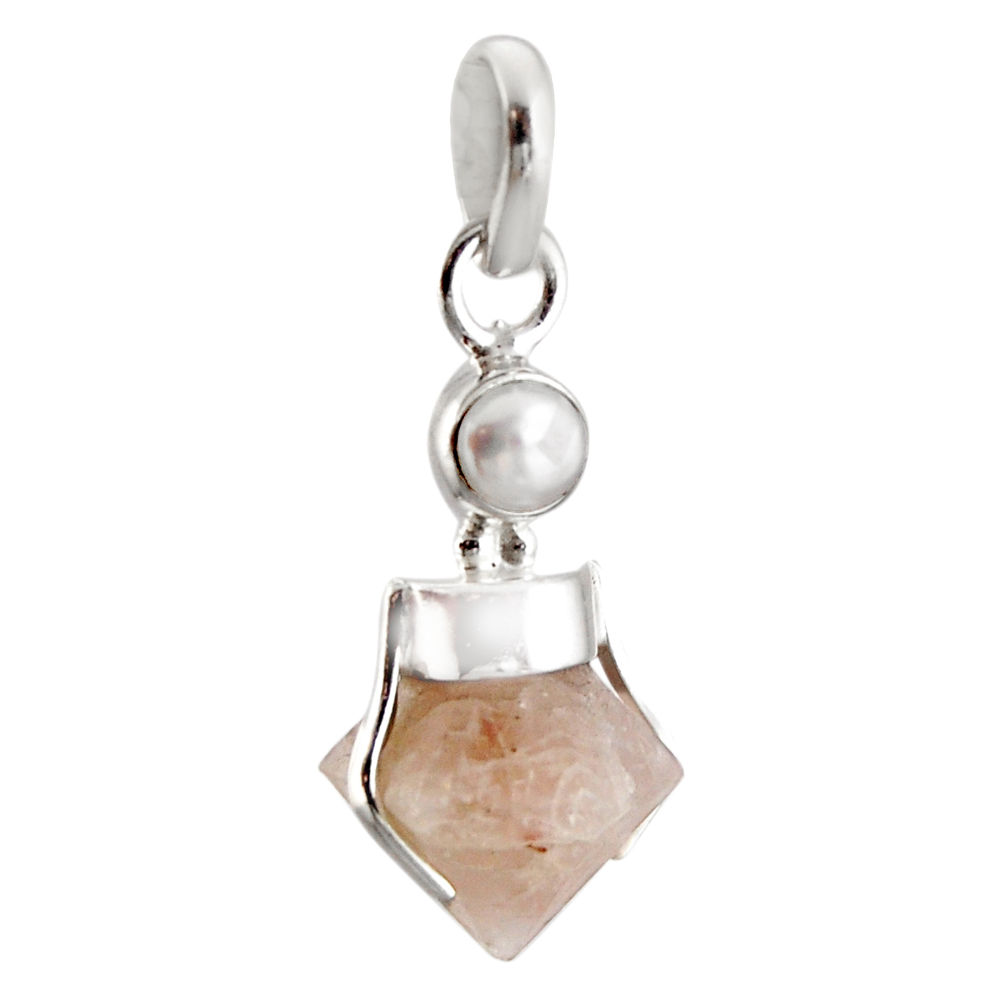 925 sterling silver 10.08cts natural pink beta quartz white pearl pendant r12400