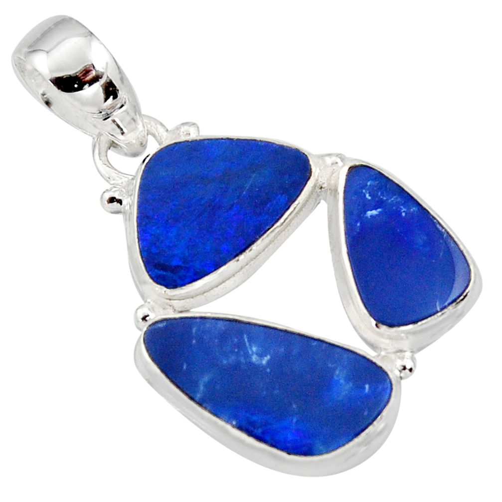 12.07cts natural blue doublet opal australian 925 sterling silver pendant r12609