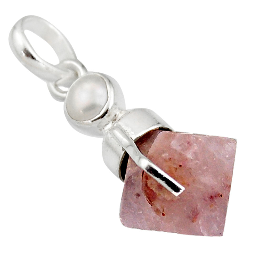 9.72cts natural pink beta quartz white pearl 925 sterling silver pendant r12661