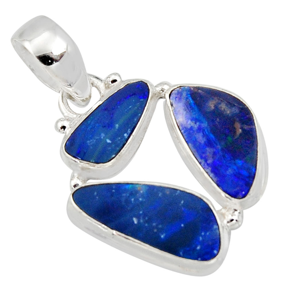 925 silver 10.78cts natural blue doublet opal australian fancy pendant r12664