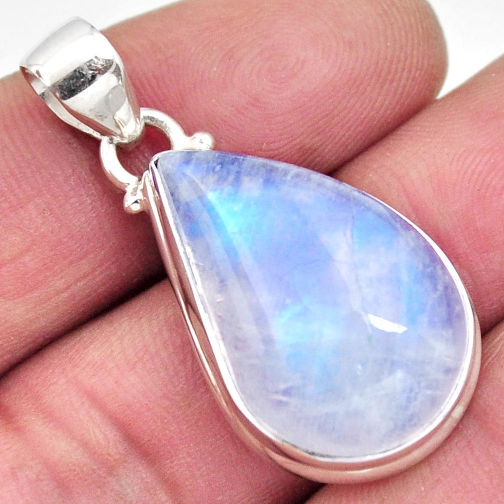 925 sterling silver 18.15cts natural rainbow moonstone pear pendant r12678