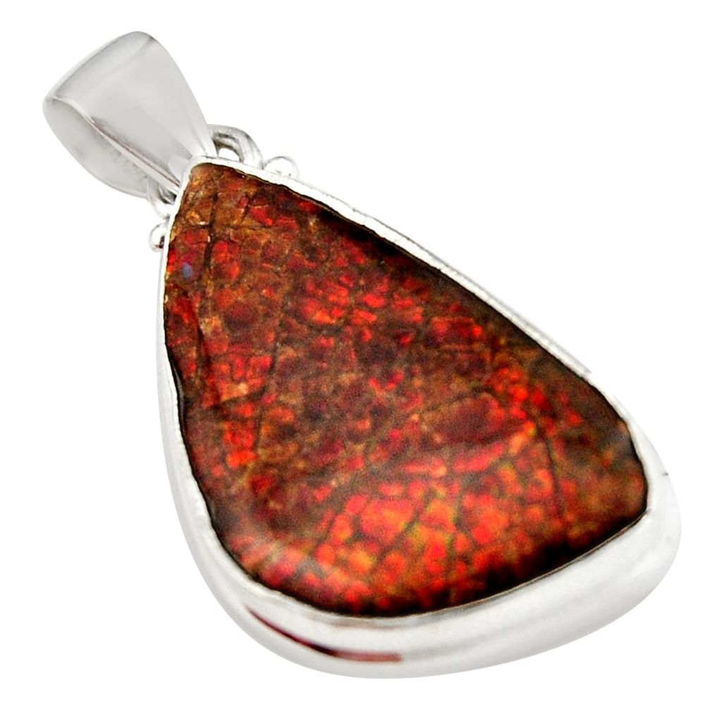 16.73cts natural multi color ammolite (canadian) 925 silver pendant r12746