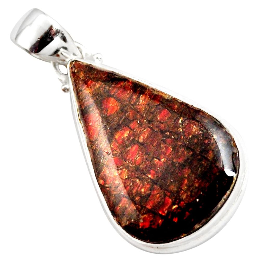 925 silver 16.20cts natural multi color ammolite (canadian) pear pendant r12755