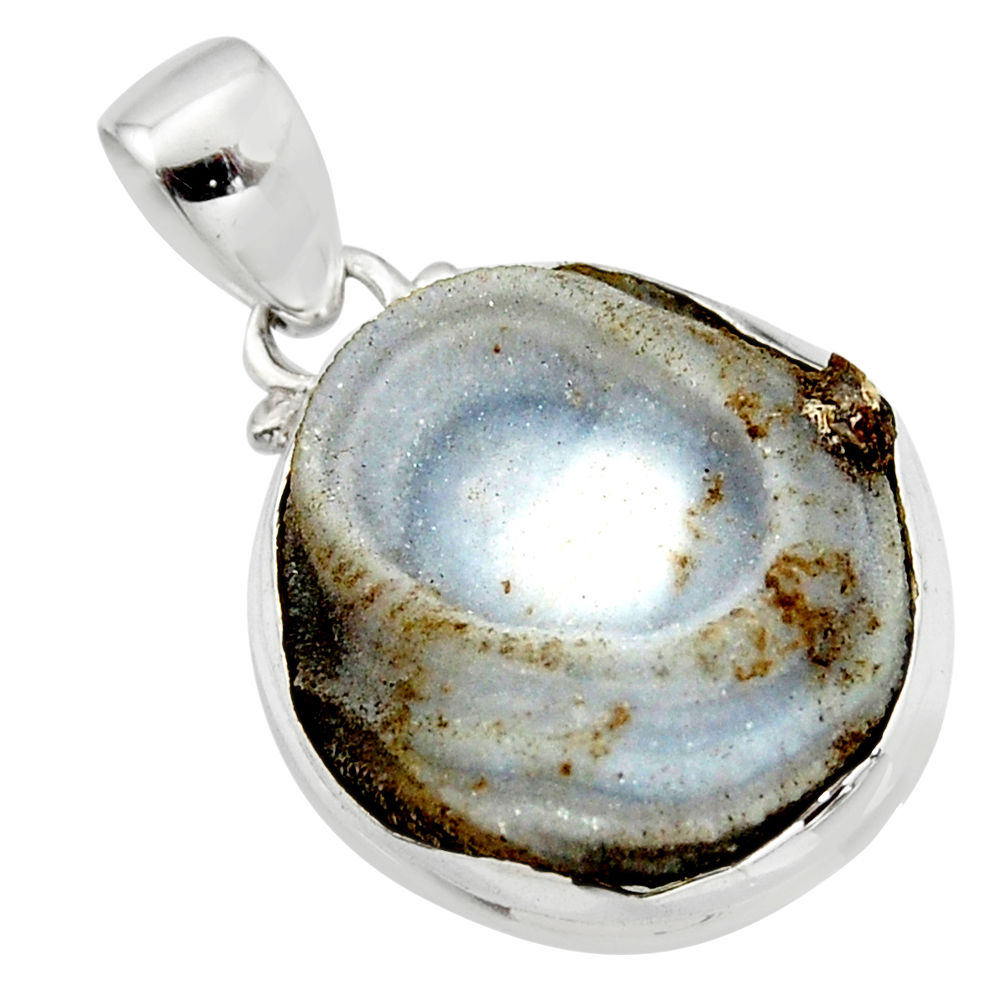 18.88cts natural grey desert druzy (chalcedony rose) 925 silver pendant r12761