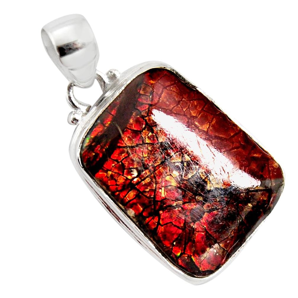 18.68cts natural multi color ammolite (canadian) 925 silver pendant r12770