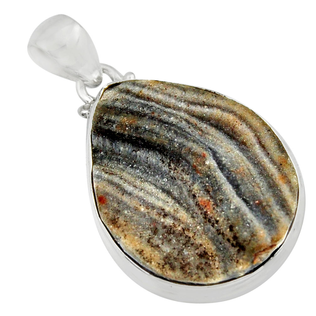 23.46cts natural grey desert druzy (chalcedony rose) 925 silver pendant r12781