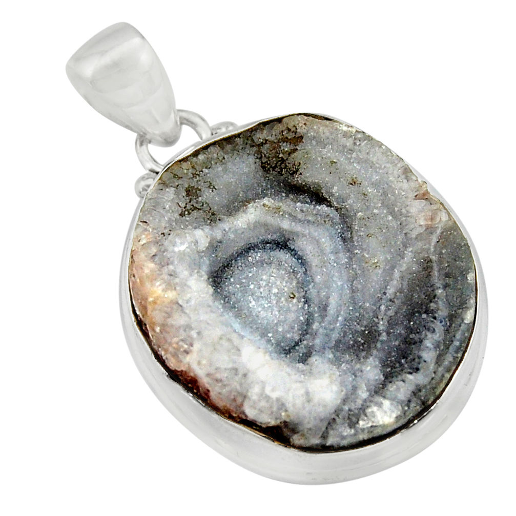 25.00cts natural grey desert druzy (chalcedony rose) 925 silver pendant r12782
