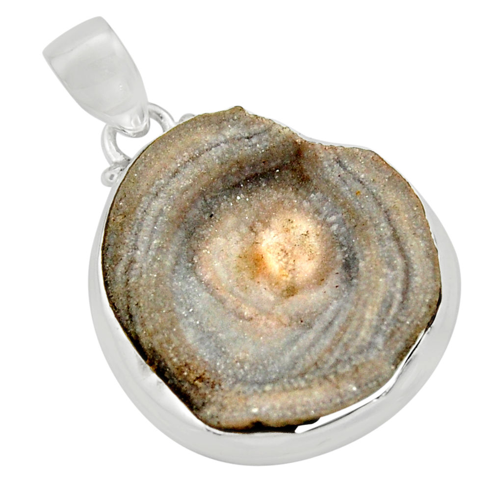 20.51cts natural grey desert druzy (chalcedony rose) 925 silver pendant r12786