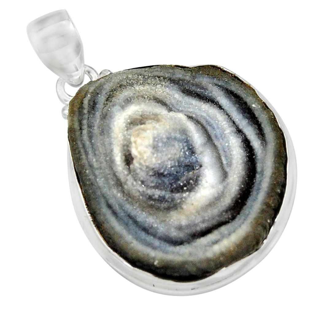 28.30cts natural grey desert druzy (chalcedony rose) 925 silver pendant r12788