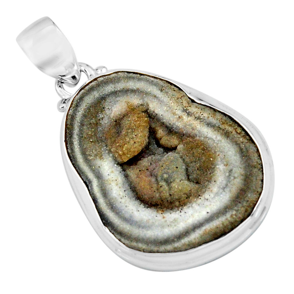 925 silver 22.87cts natural grey desert druzy (chalcedony rose) pendant r12800