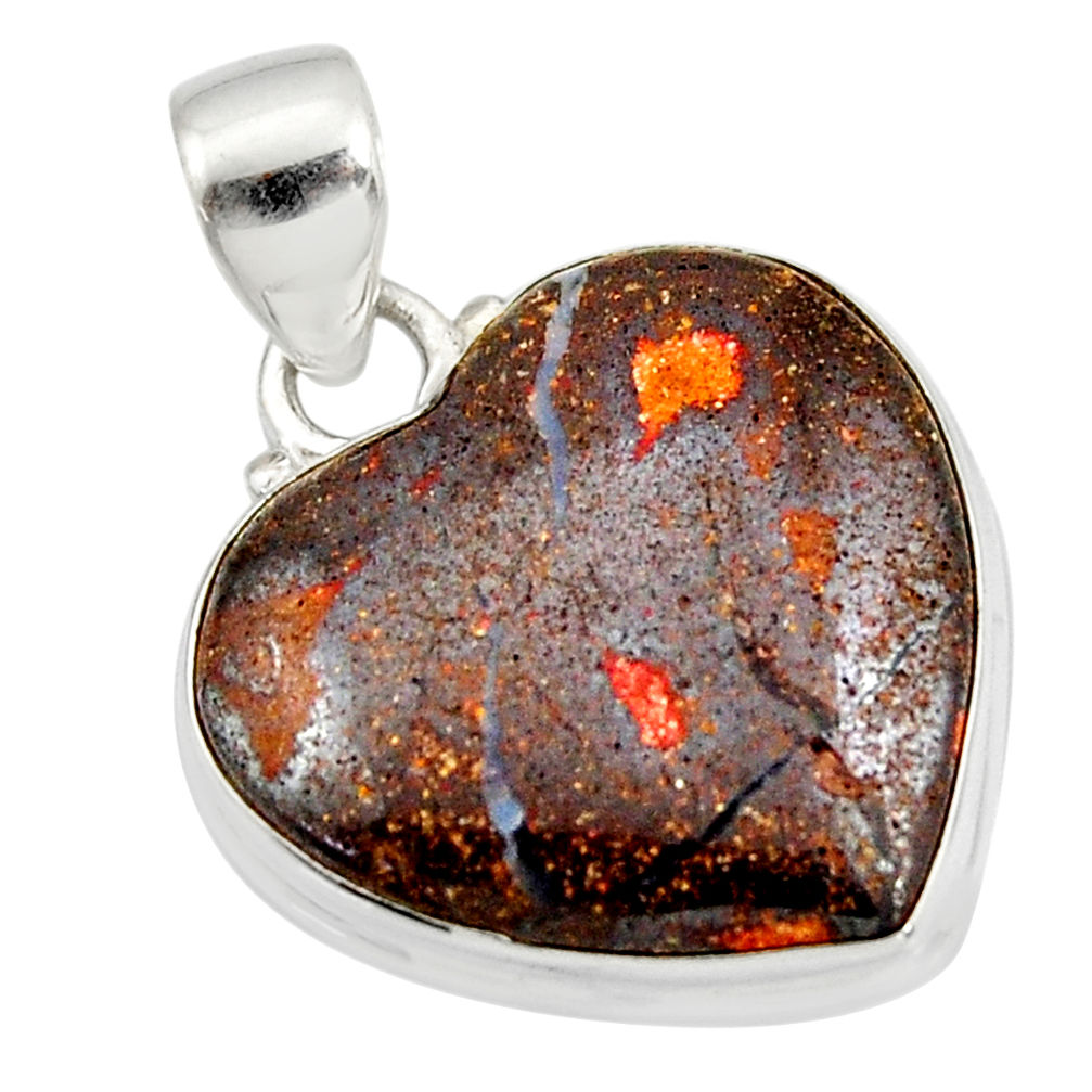17.22cts natural brown boulder opal 925 sterling silver heart pendant r12821