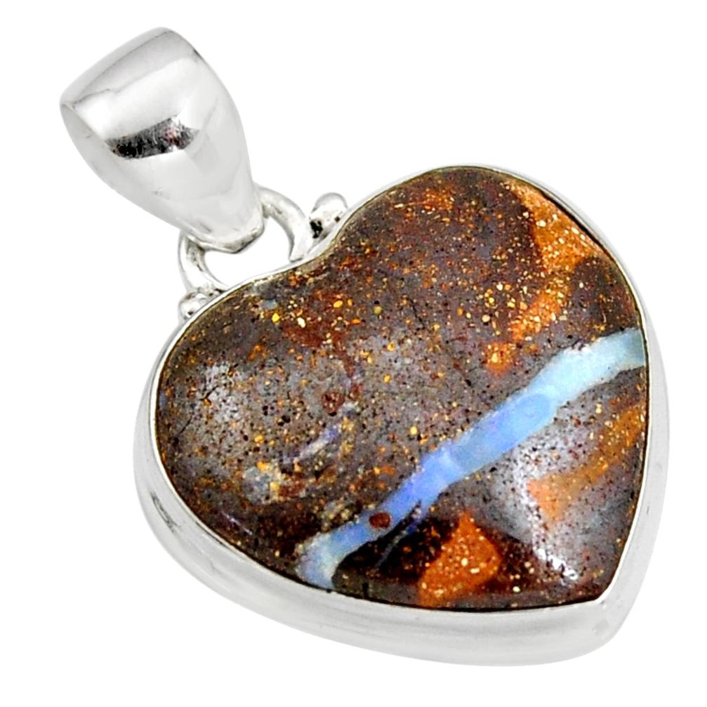 15.67cts natural brown boulder opal 925 sterling silver heart pendant r12822
