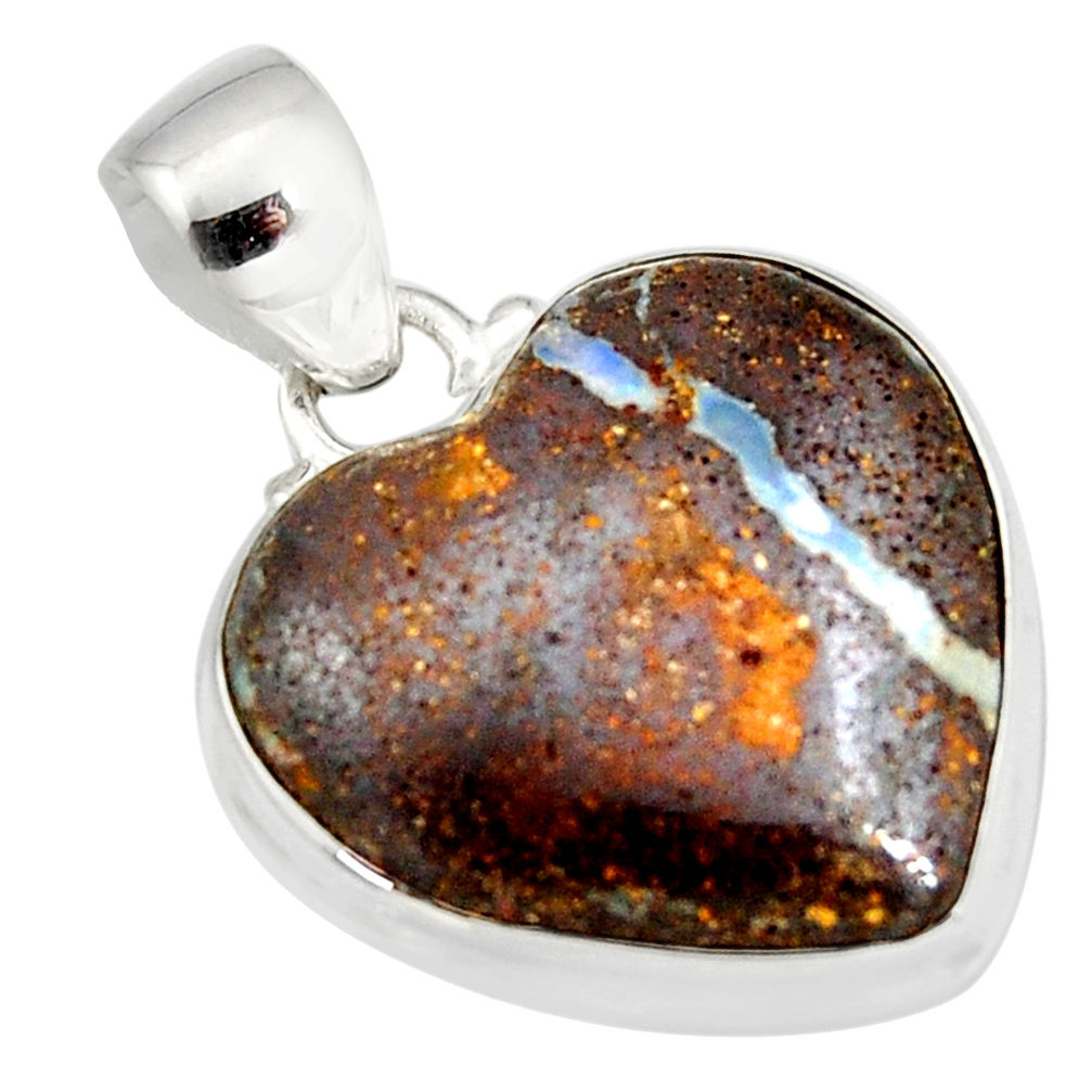15.58cts natural brown boulder opal 925 sterling silver heart pendant r12823