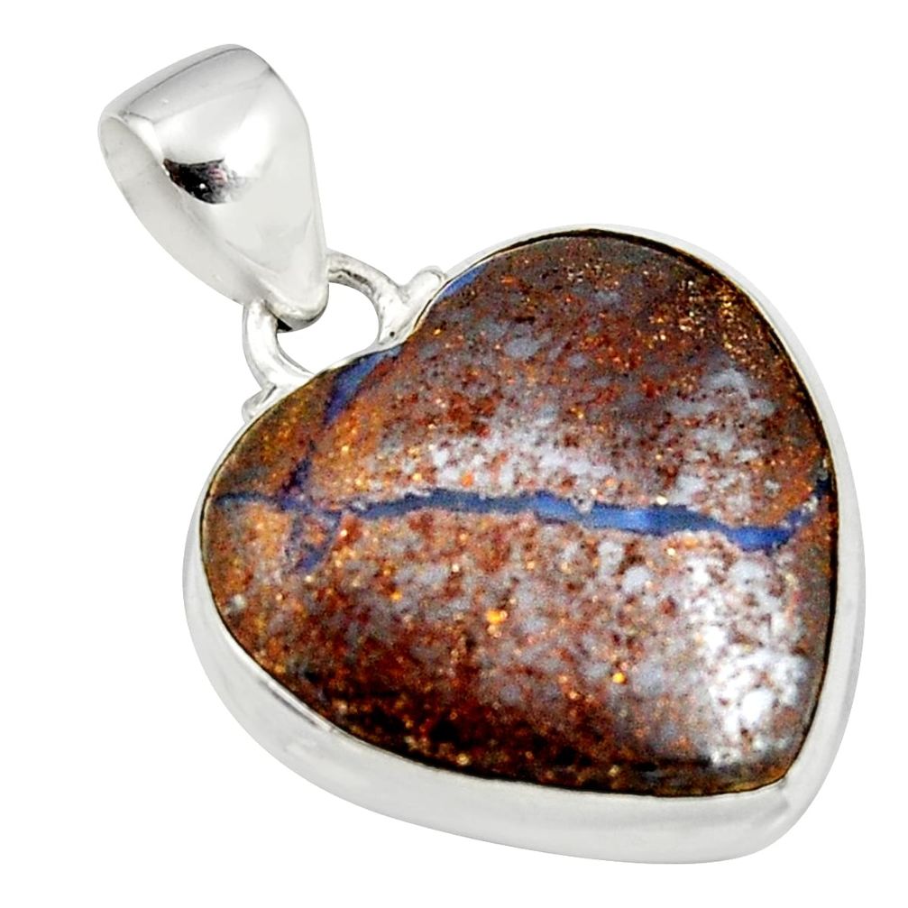 925 sterling silver 16.73cts natural brown boulder opal heart pendant r12824