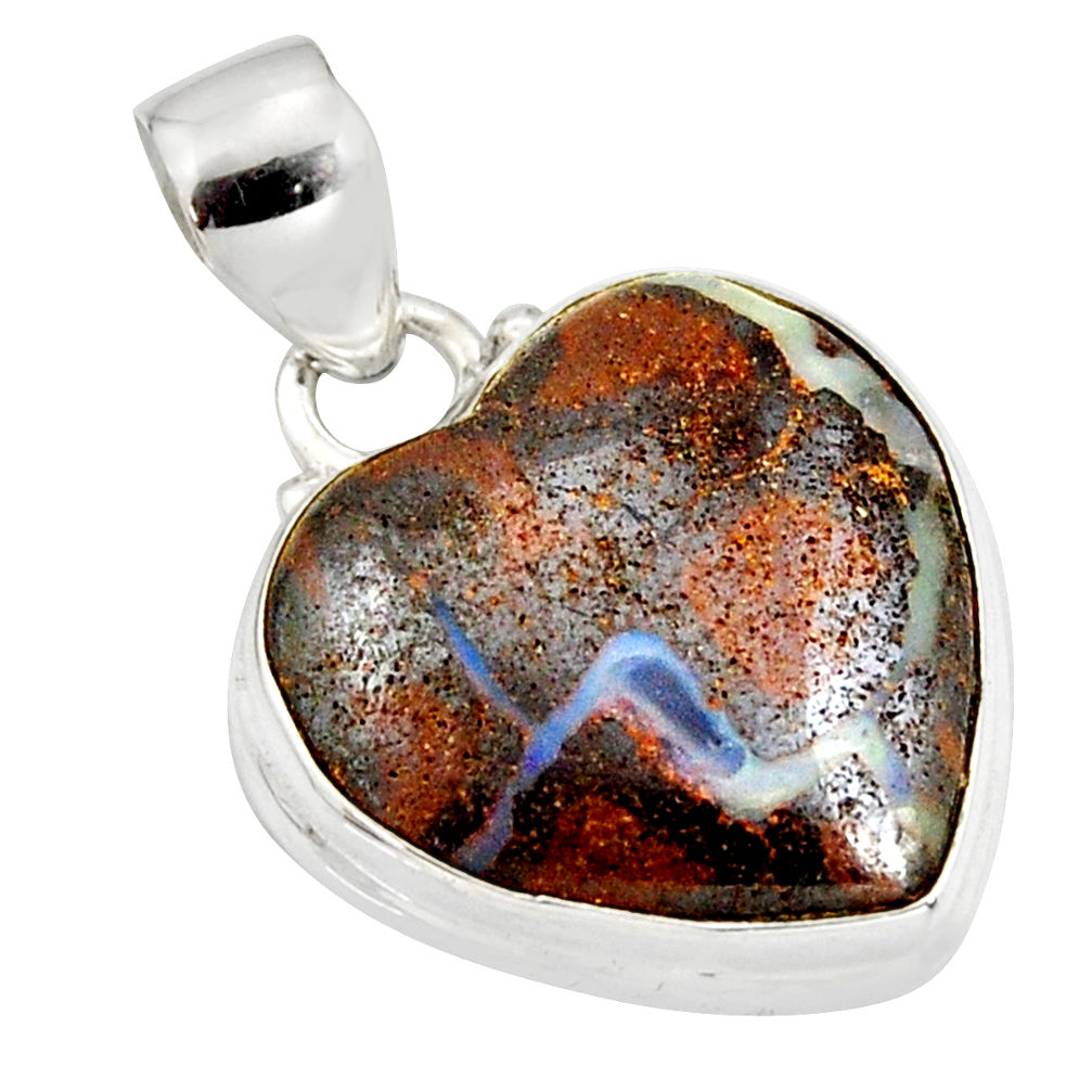 15.65cts natural brown boulder opal 925 sterling silver heart pendant r12827