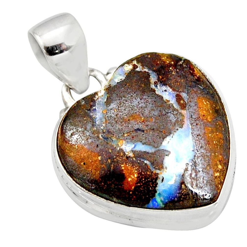 16.20cts natural brown boulder opal 925 sterling silver heart pendant r12829