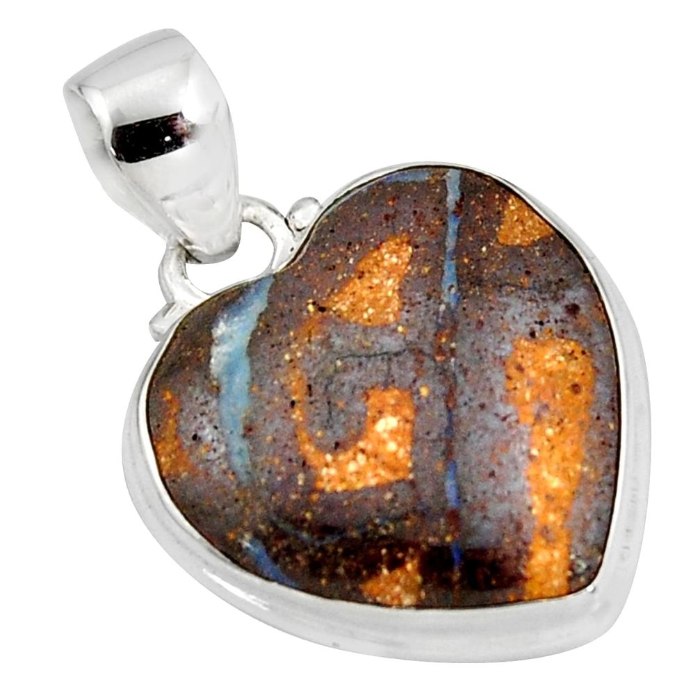 14.72cts natural brown boulder opal 925 sterling silver heart pendant r12831