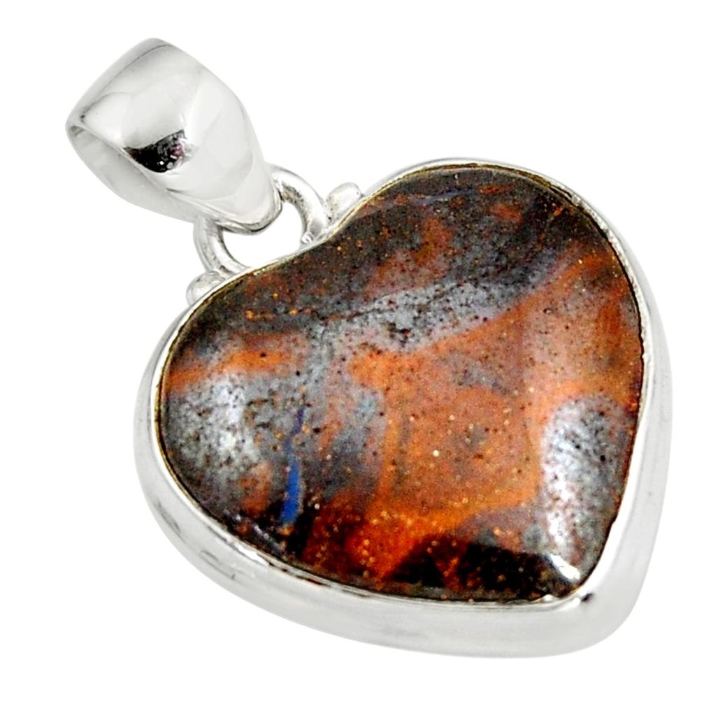 925 sterling silver 18.17cts natural brown boulder opal heart pendant r12832