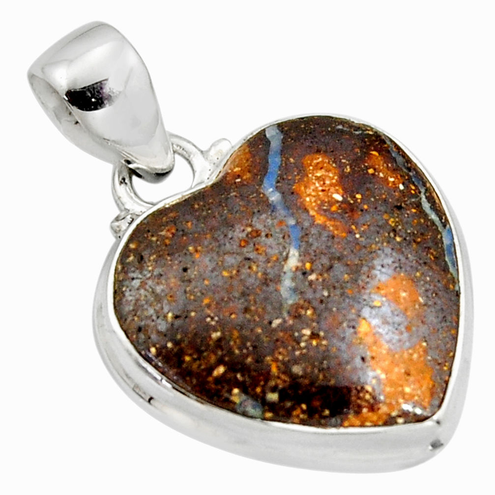 15.65cts natural brown boulder opal 925 sterling silver heart pendant r12834