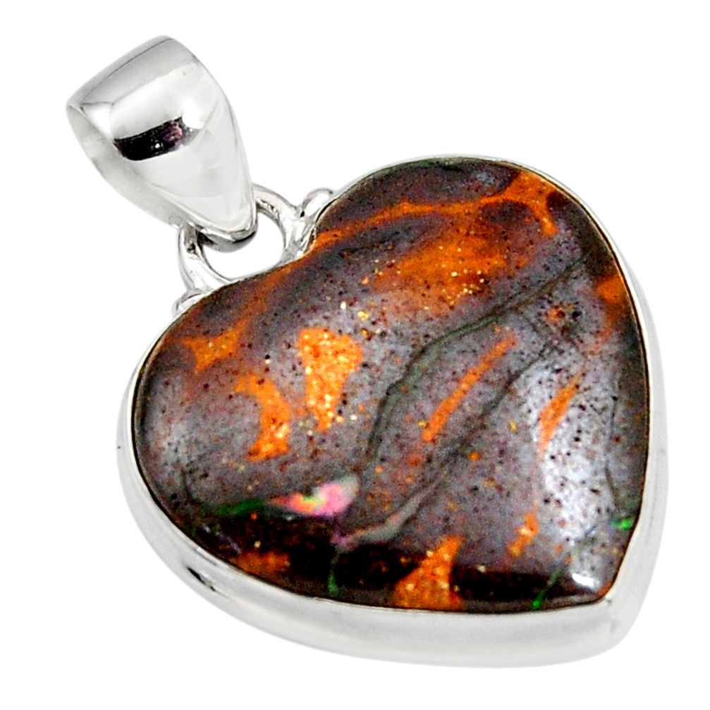 925 sterling silver 16.46cts natural brown boulder opal heart pendant r12836
