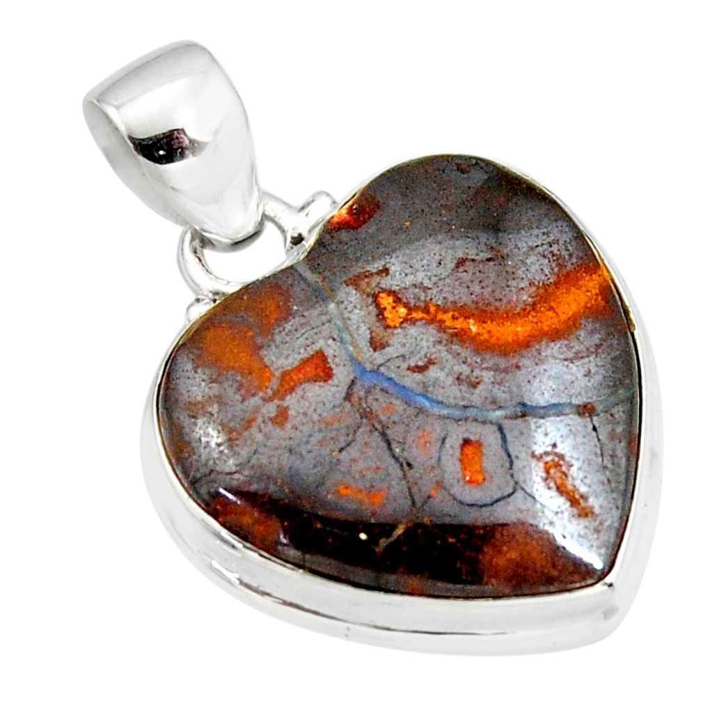 18.15cts natural brown boulder opal 925 sterling silver heart pendant r12839