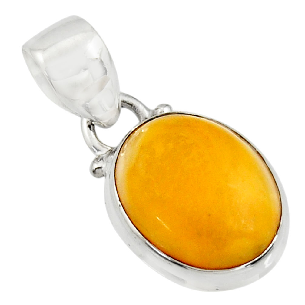 925 sterling silver 6.19cts natural yellow amber bone oval pendant r12891