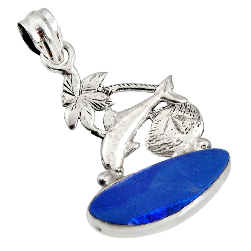 6.54cts natural blue doublet opal australian 925 silver dolphin pendant r13502