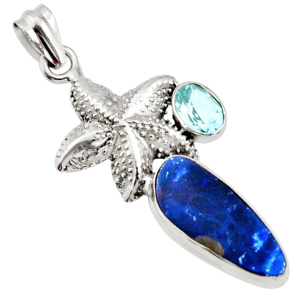 8.03cts natural blue doublet opal australian 925 silver star fish pendant r13512