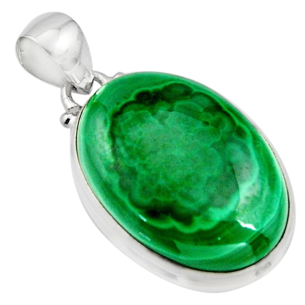 34.33cts natural green malachite (pilot's stone) 925 silver pendant r13542