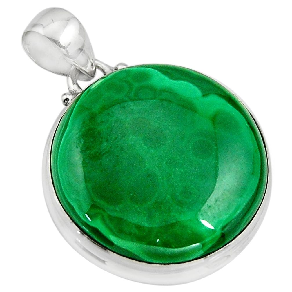 39.28cts natural green malachite (pilot's stone) 925 silver pendant r13543