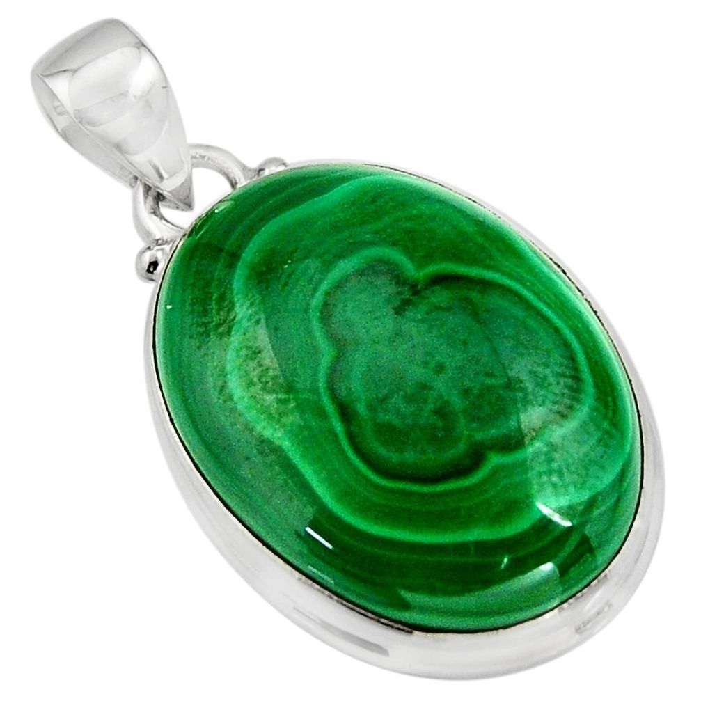 925 silver 32.12cts natural green malachite (pilot's stone) oval pendant r13544