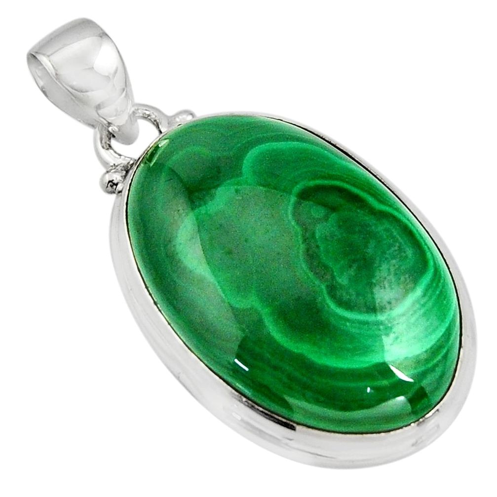 32.56cts natural green malachite (pilot's stone) 925 silver pendant r13546