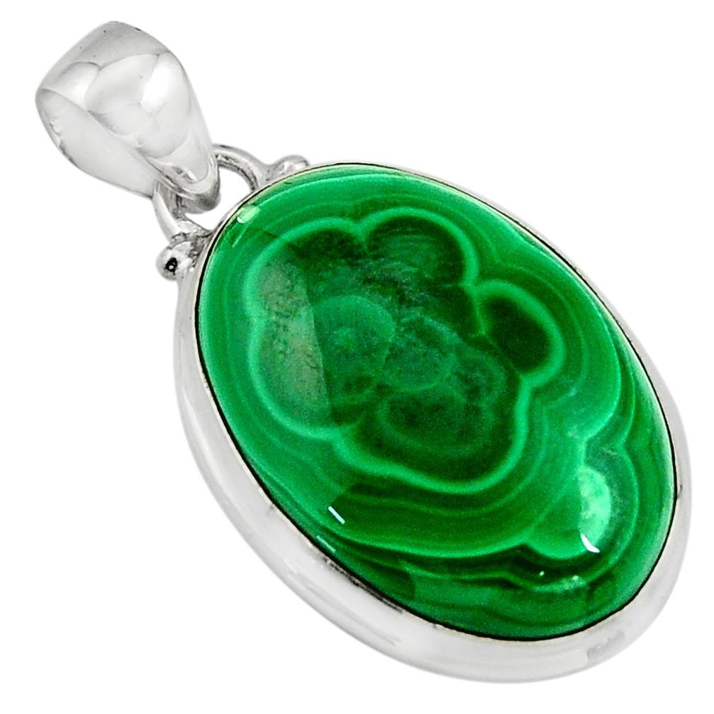 30.86cts natural green malachite (pilot's stone) 925 silver pendant r13555