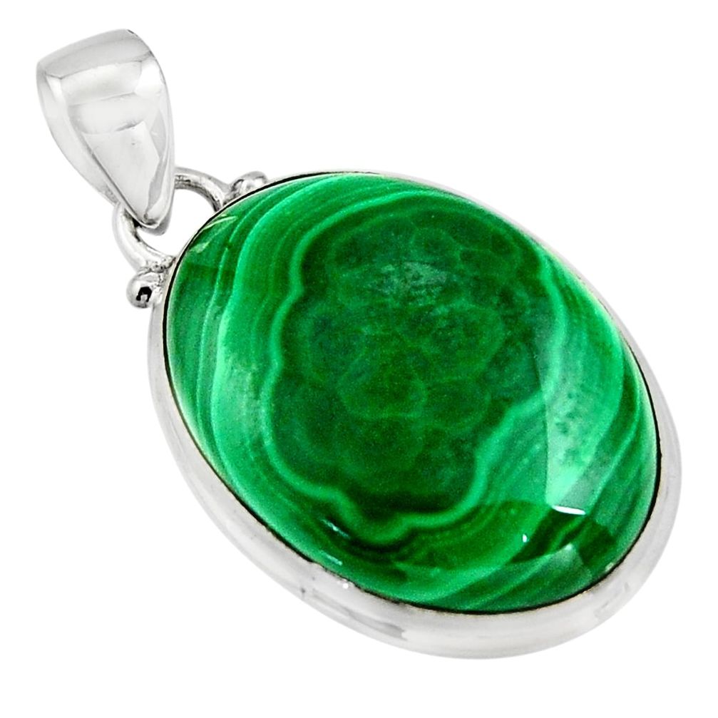 33.24cts natural green malachite (pilot's stone) 925 silver pendant r13557