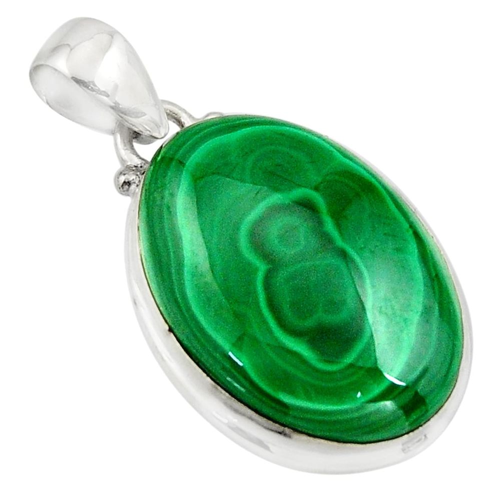 27.13cts natural green malachite (pilot's stone) 925 silver pendant r13558