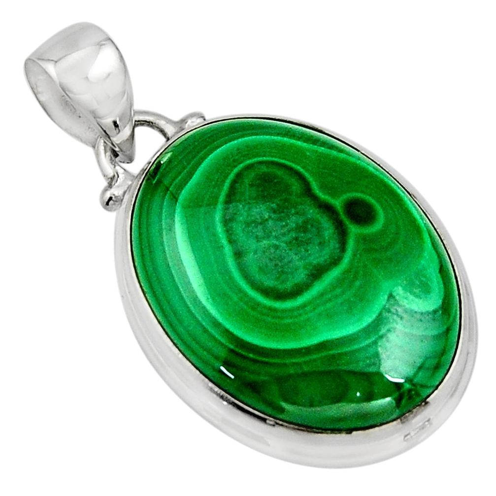 25.28cts natural green malachite (pilot's stone) 925 silver pendant r13560
