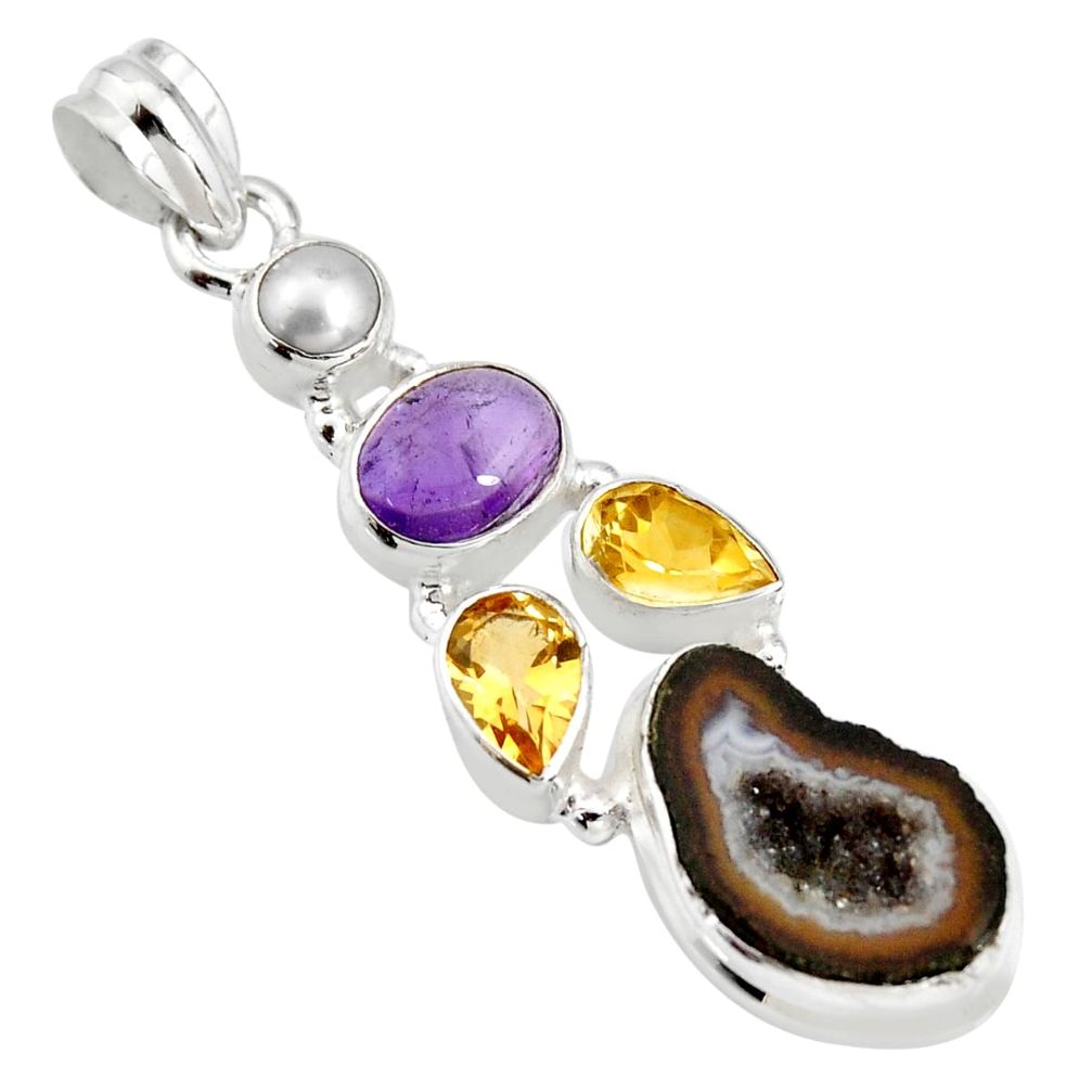 12.34cts natural blue geode druzy amethyst 925 sterling silver pendant r13570