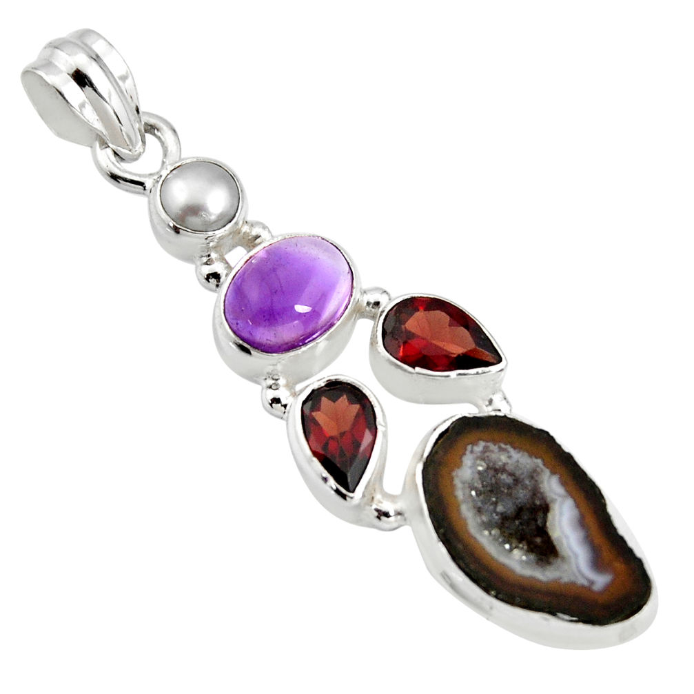 925 silver 12.34cts natural blue geode druzy amethyst garnet pendant r13575