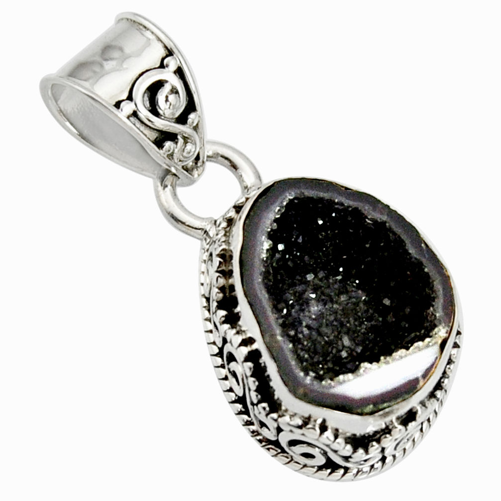 6.70cts natural brown geode druzy 925 sterling silver pendant jewelry r13582