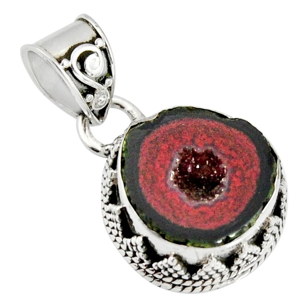 925 sterling silver 8.22cts natural brown geode druzy pendant jewelry r13587