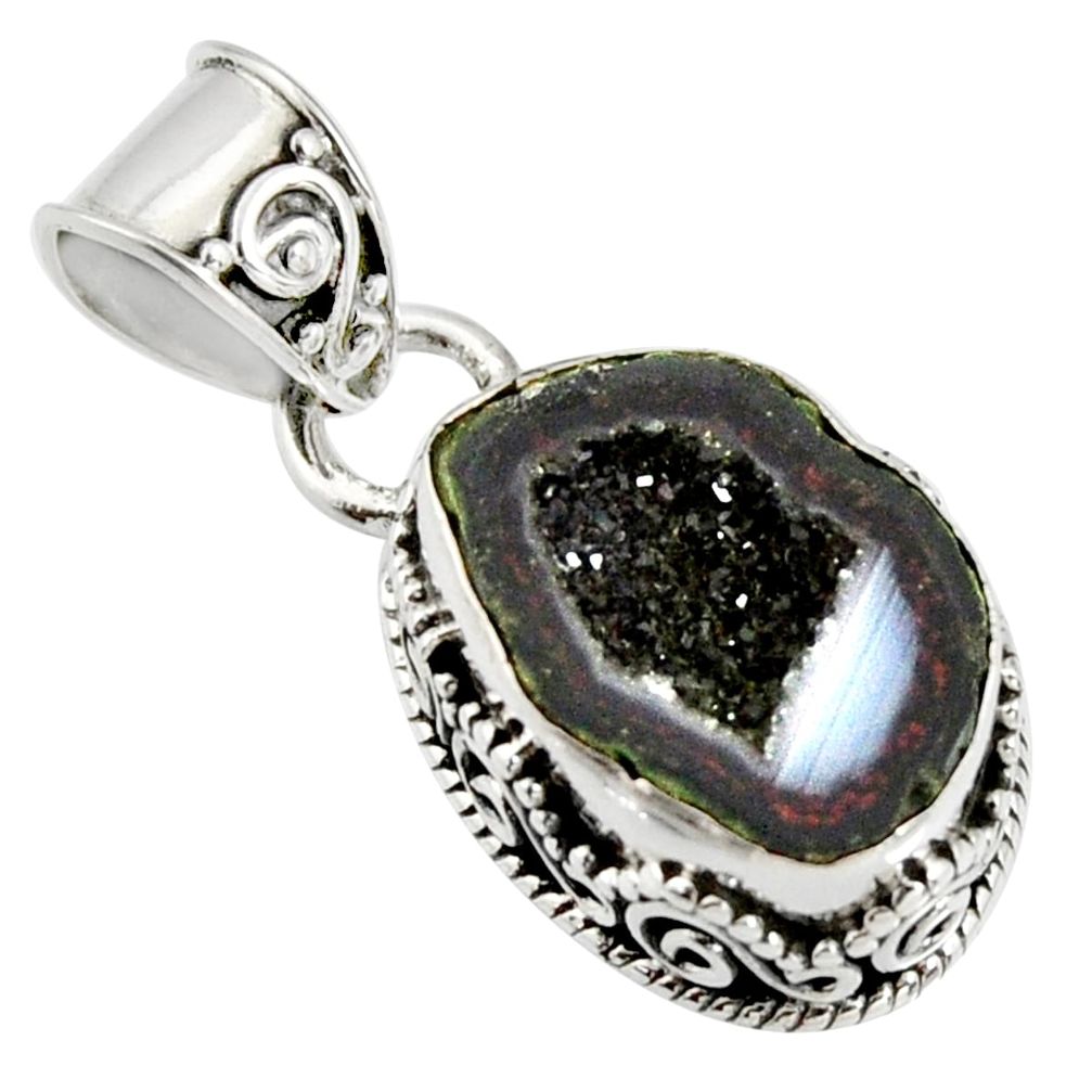 7.04cts natural brown geode druzy 925 sterling silver pendant jewelry r13588