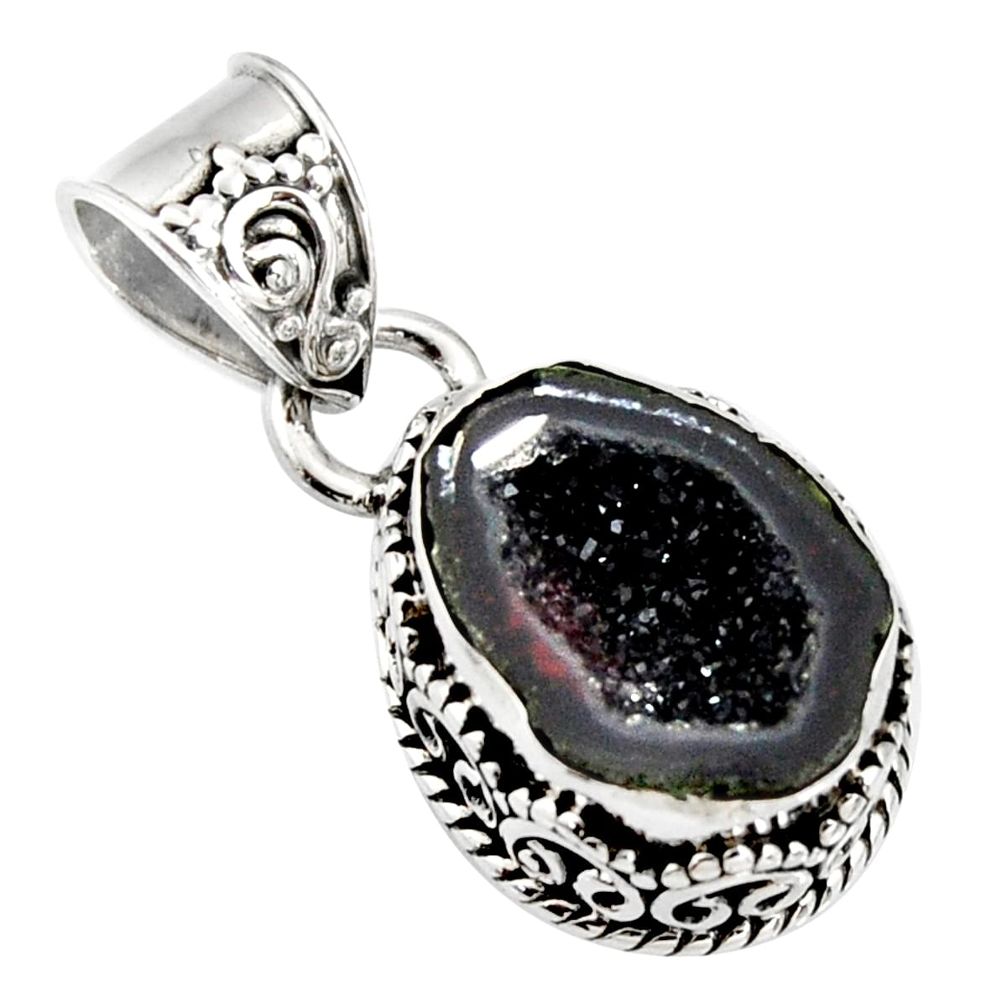 6.70cts natural brown geode druzy 925 sterling silver pendant jewelry r13589
