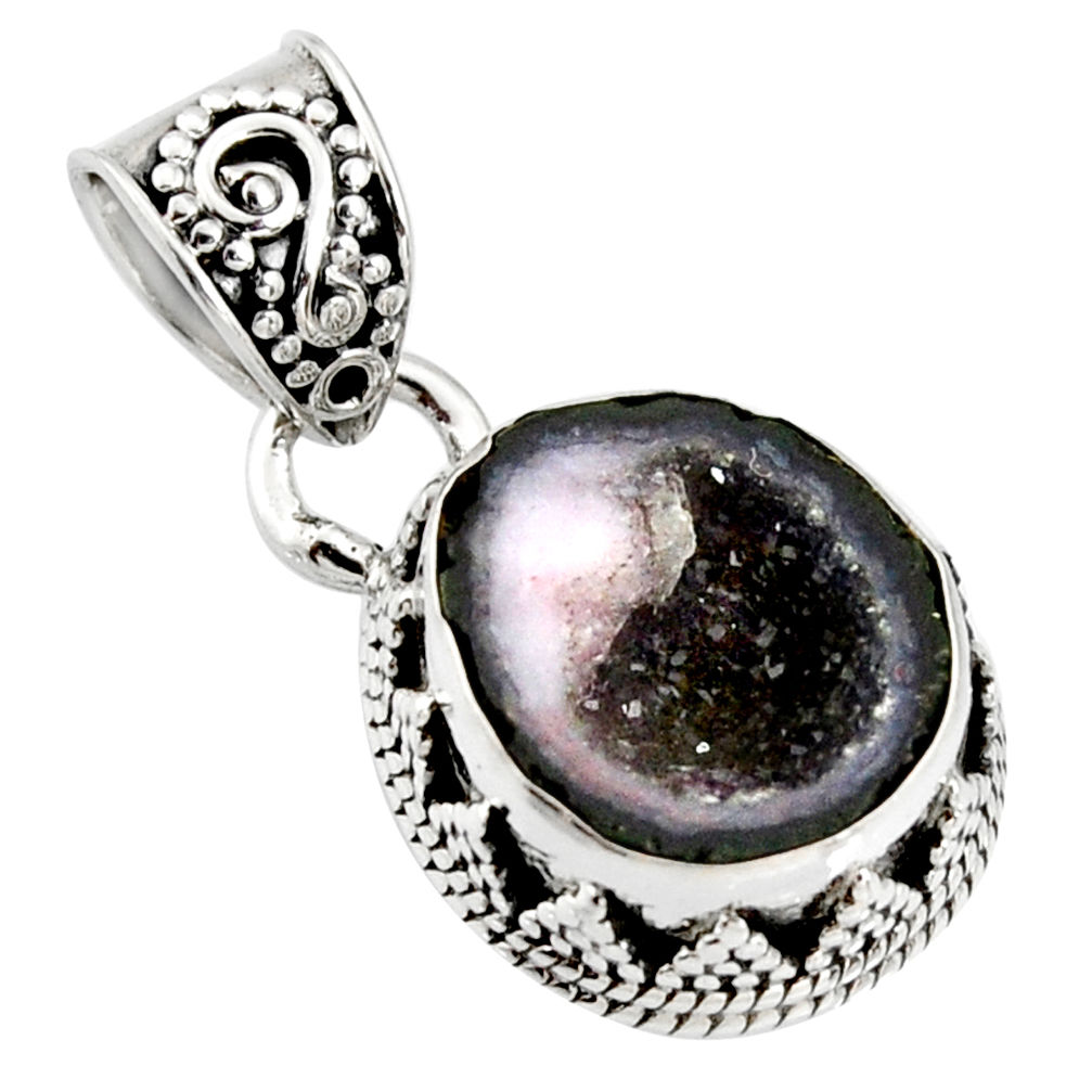 925 sterling silver 7.04cts natural brown geode druzy fancy pendant r13590