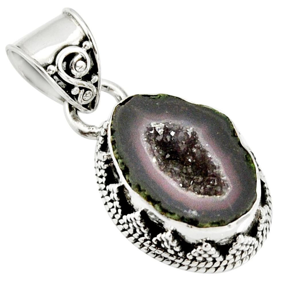 7.67cts natural brown geode druzy 925 sterling silver pendant jewelry r13591