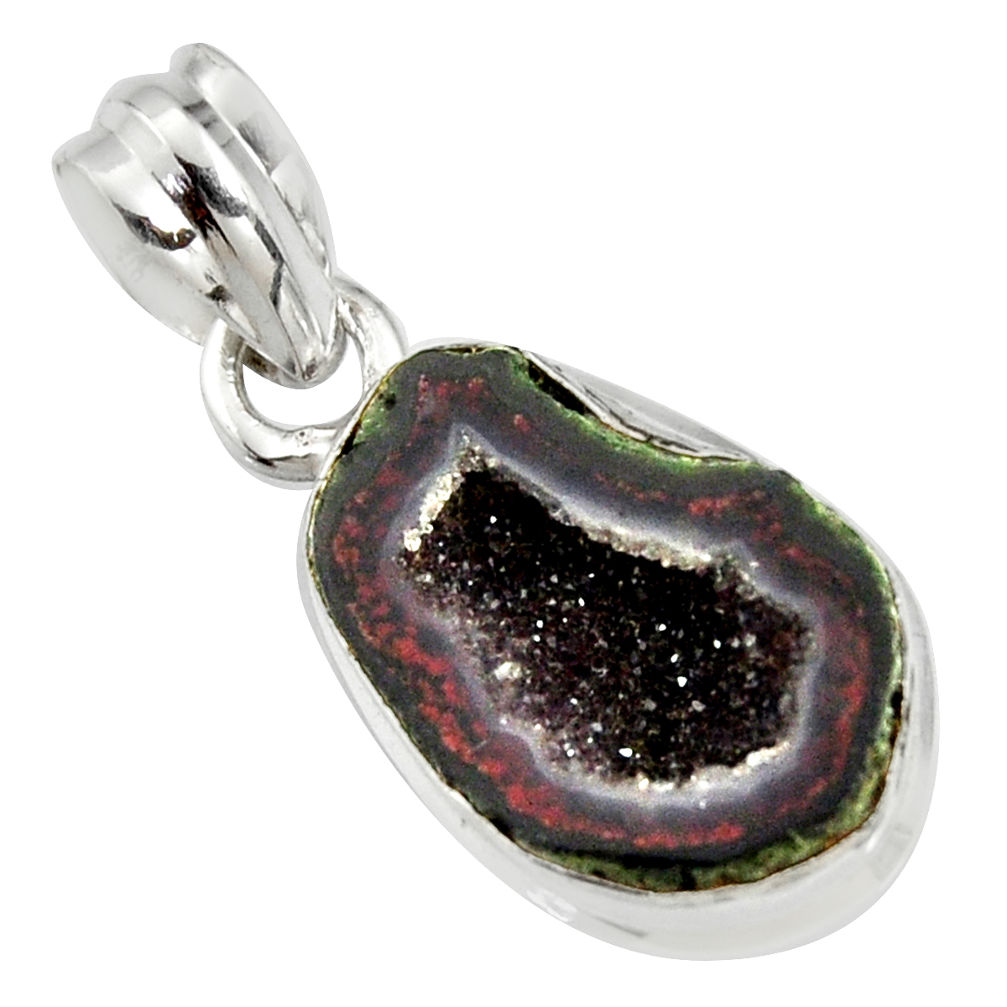 9.96cts natural brown geode druzy 925 sterling silver pendant jewelry r13602