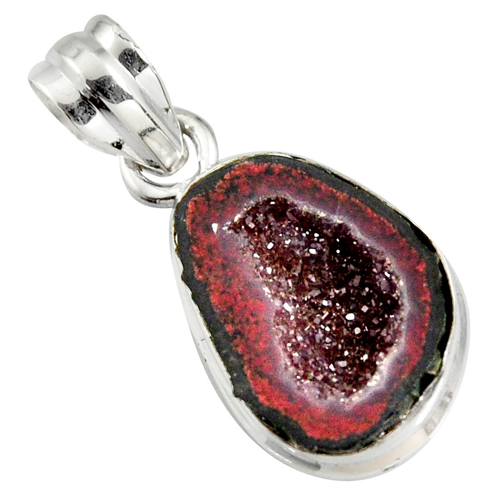 9.34cts natural brown geode druzy 925 sterling silver pendant jewelry r13605