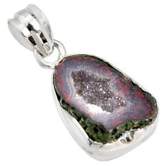 10.73cts natural brown geode druzy 925 sterling silver pendant jewelry r13612