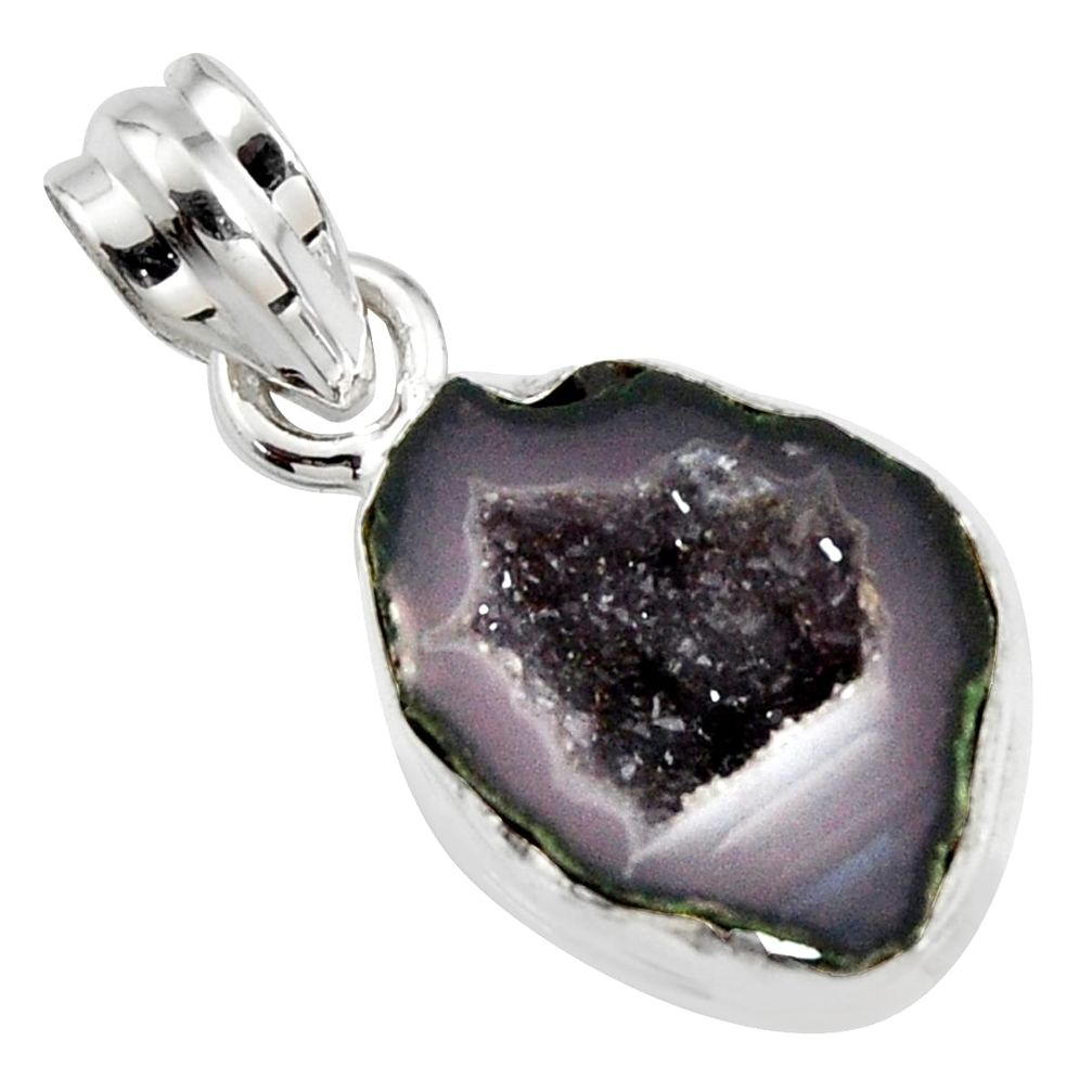 8.86cts natural brown geode druzy 925 sterling silver pendant jewelry r13613