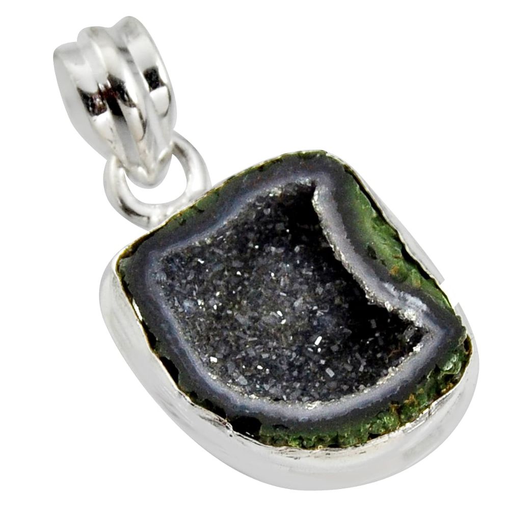 925 sterling silver 10.22cts natural brown geode druzy pendant jewelry r13615