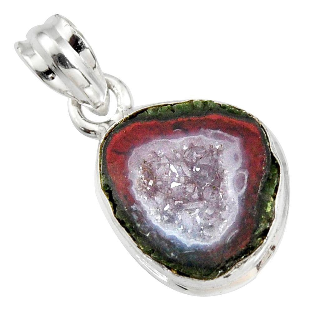 10.22cts natural brown geode druzy 925 sterling silver pendant jewelry r13616